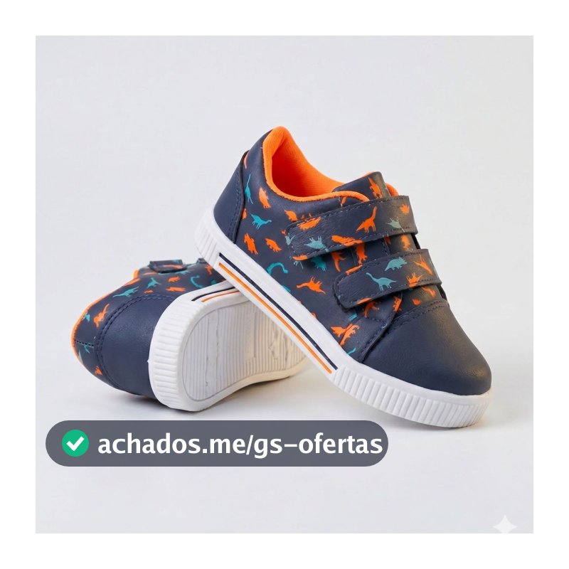 Tenis Infantil Menino Casual Dinossauro Marinho com Laranja Escolar Kidstep