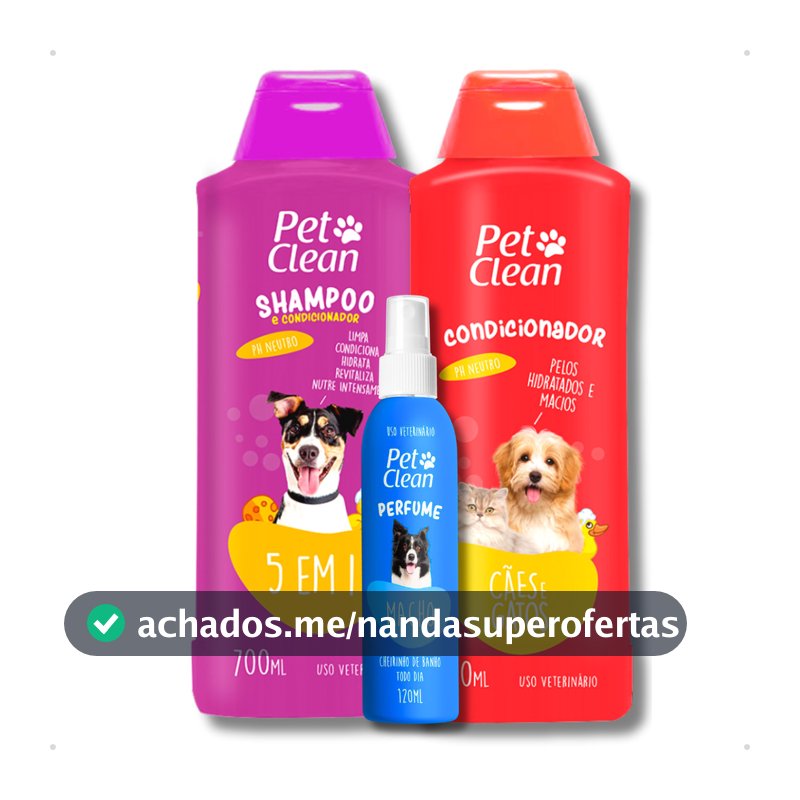 Kit Banho Shampoo 5 em 1, Creme Condicionador de Pelos e Perfume para Cachorro e Gato Pet Clean