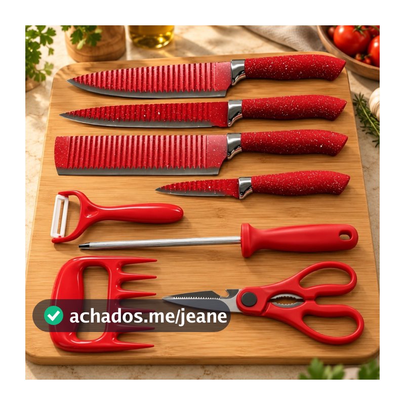 Jogo de Facas de Cozinha 8 Peças Genebra Corte Navalha Antiaderente Premium