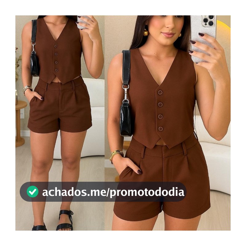 CONJUNTO  FEMININO SOCIAL EN ALFAIATARIA PERFEITO PARA TRABALHO OU  PASSEIO COLETE E SHORTS