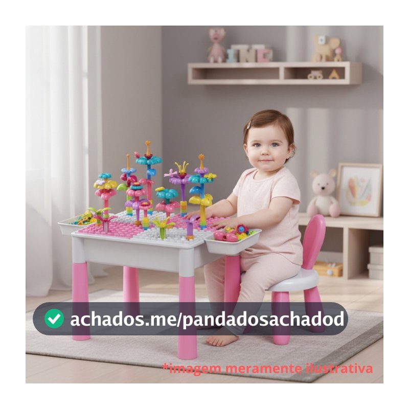 Mesa Mesinha E Cadeira Didática Para Brincar Estudar Infantil Com Blocos de Montar