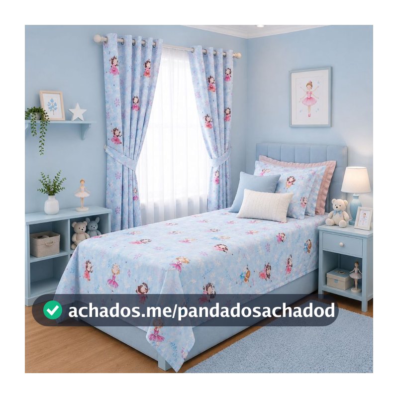 Kit Quarto Infantil – Jogo de Lençol + Cortina Estampados Algodão - Poliester
