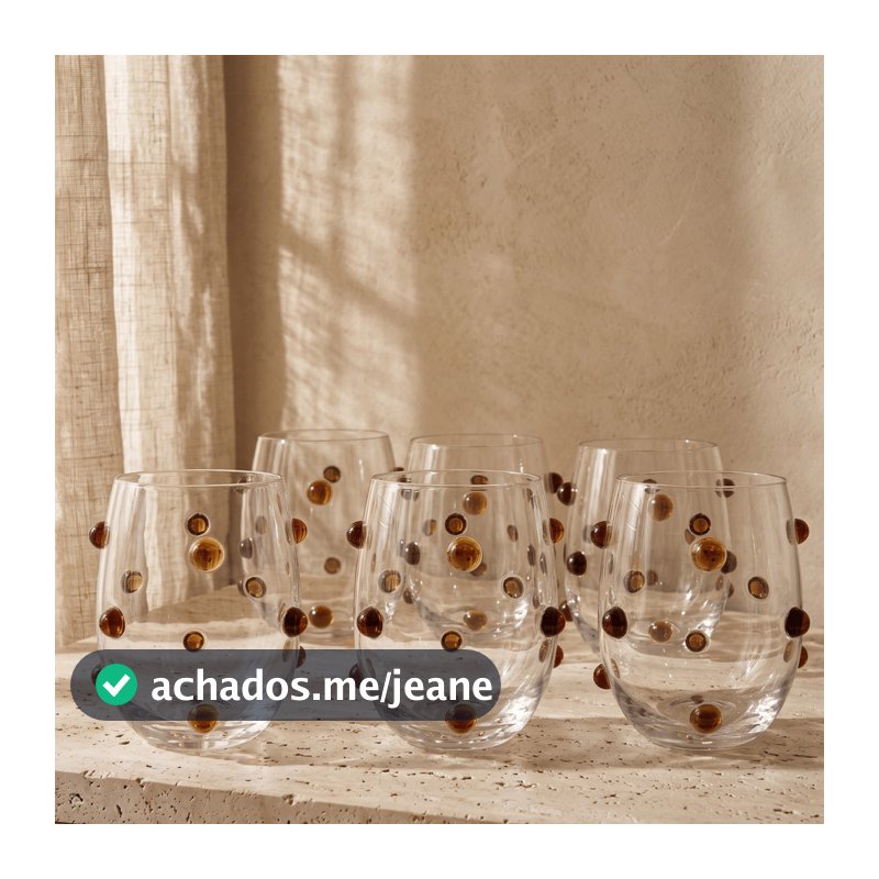 Jogo de 6 Copos de Vidro Baixo Confetti Copo Água de Vidro Transparente Esferas Relevo Âmbar 525ML