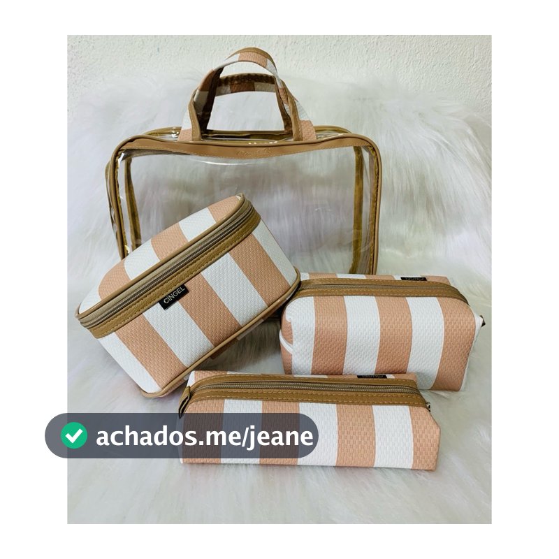 Kit 4 Necessaire Para Maquiagem Transparente Listrada Lisa Com Alça De Mão Fashion Feminino