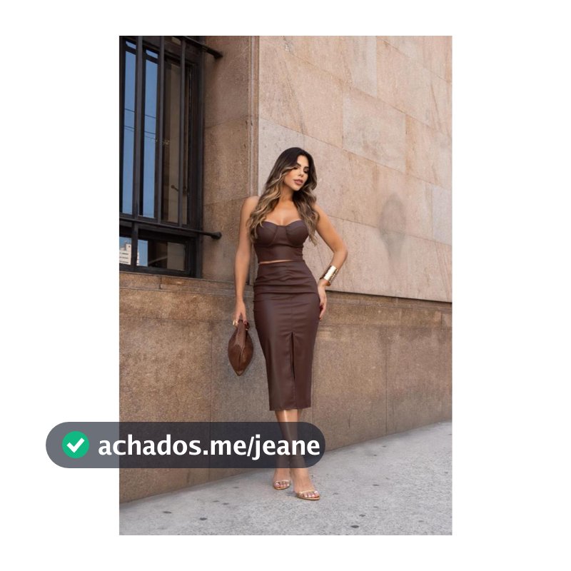 Conjunto Feminino Top Cropped e Saia Midi De Couro PU - Look Sexy Elegante Casual Boho Chic Festa/ Balada