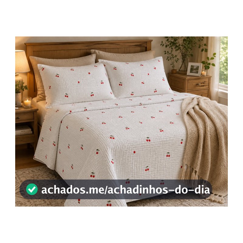 Kit Colcha Piquê 3 Peças Estampado com 2 Fronhas Cobre Leito Leve Confortável para Cama