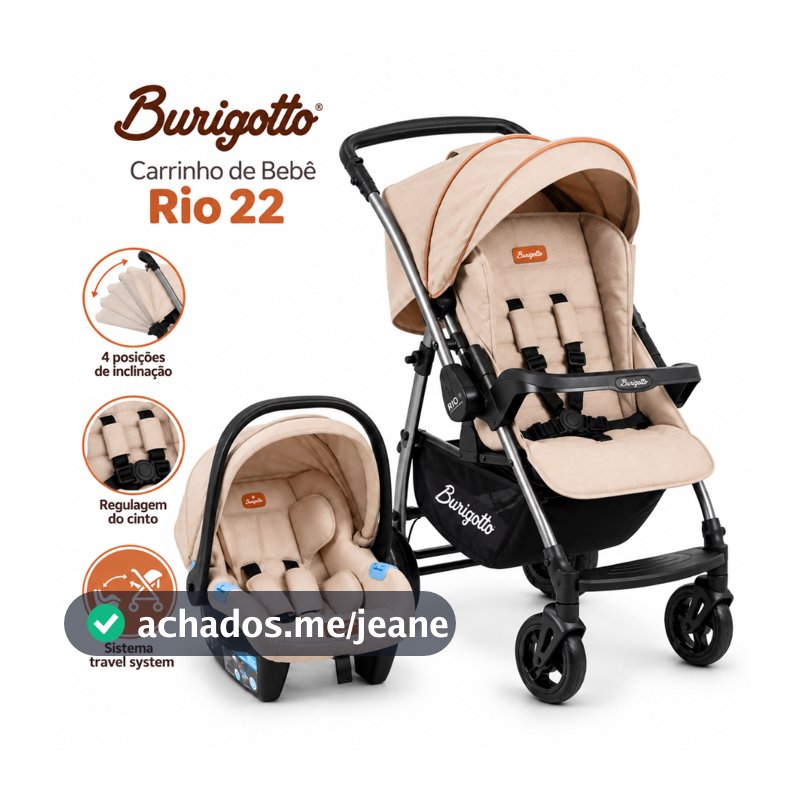 Carrinho De Bebê Burigotto Travel System Rio 22 Bebe Conforto Passeio 4 Rodas