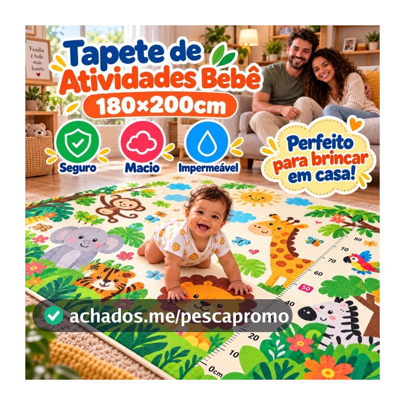 Tapete infantil dupla face dobrável 200×180×0,8 cm antiderrapante e anti-impacto