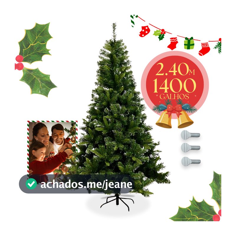 Árvore De Natal 2,40m 240cm Verde 1400 Galhos Pinheiro Canadense Cheios Grande Pé De Ferro Premium Nfe "Luzes De Natal"