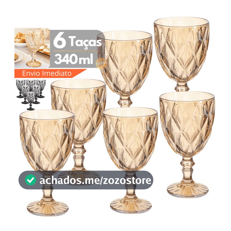 Kit 6 Peças De Taças 330ml De Vidro Diamond Vinho Água Drinks Ambar Buffet Ambar Fume