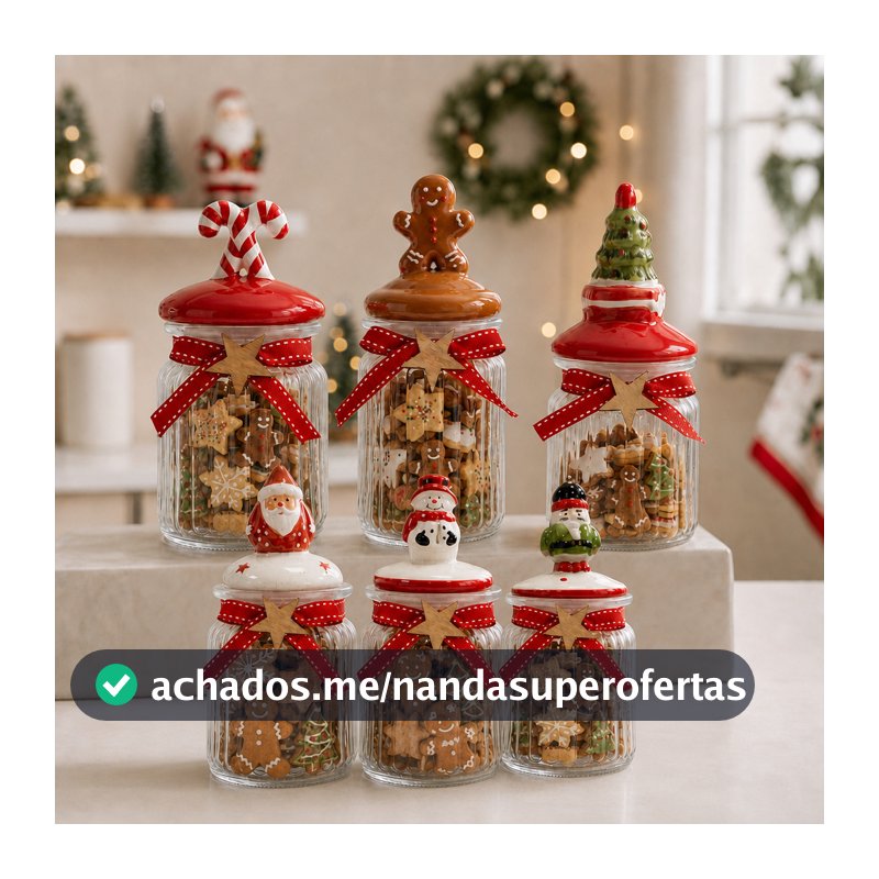 Potes de Vidro Natalinos 300mL - Porta Mini Biscoitos Porta Doces Bomboniere Decoração de Natal com Tampa Decorada