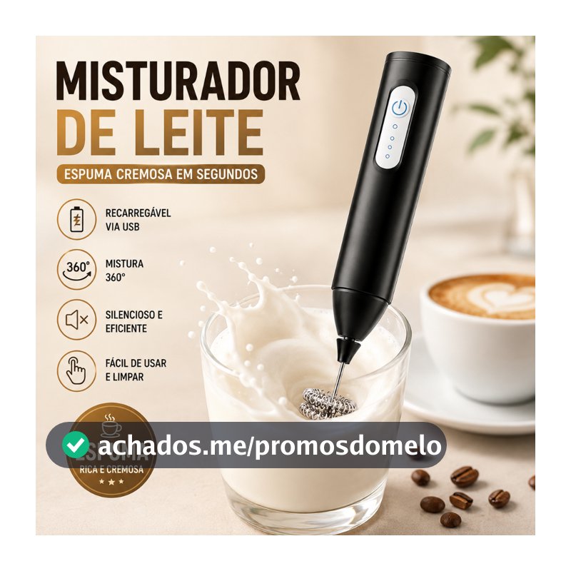 Mini Mixer Elétrico Portátil – Misturador de Bebidas e Ovos com Bateria Modelo 008