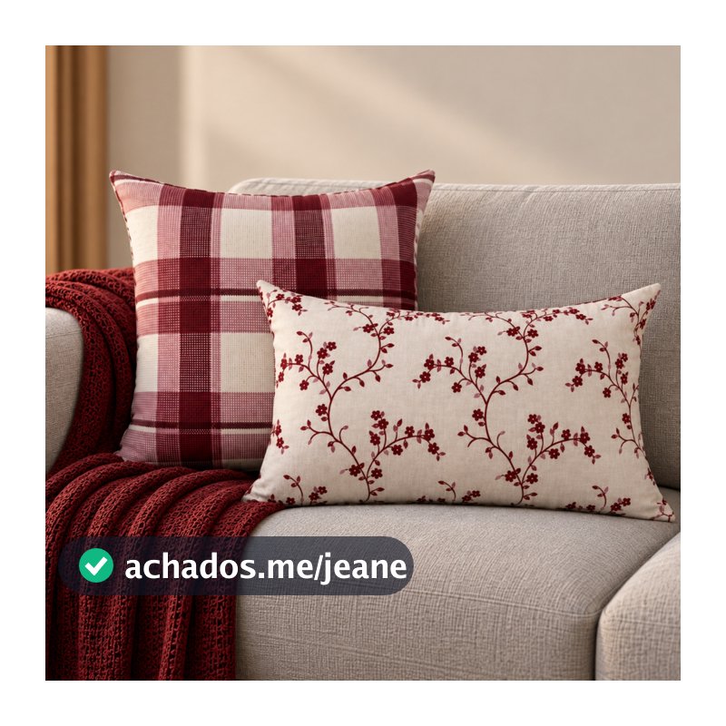 Capa de almofada Linho Estampada Luxo Xadrez Flores Bege e Marsala Tendencia Farm House 45x45cm e 30x50cm