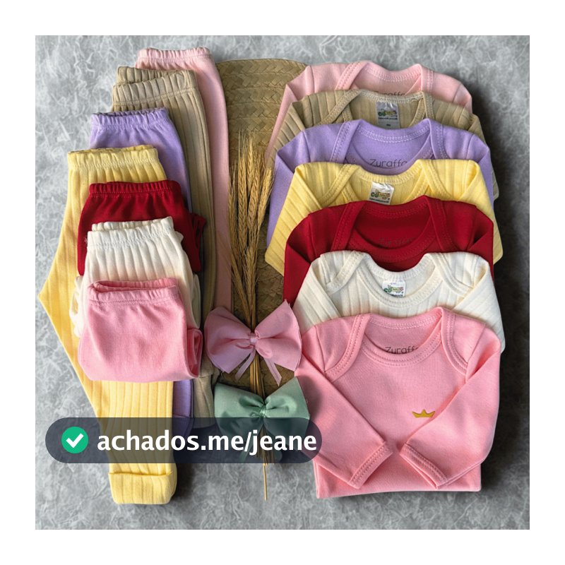 Kit 12 Peças Bebê 6 Bodies Manga Longa e 6 Mijões 100% Algodão Suedine Canelado Menina Menino
