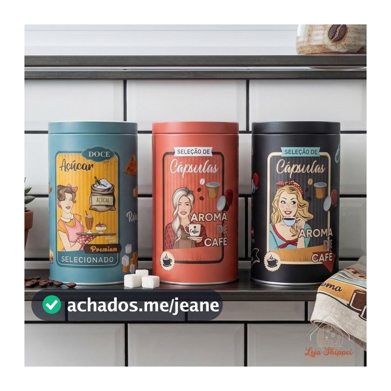 Kit 2 Latas Porta Condimentos Metal Açúcar Café Cápsulas Vintage Cores
