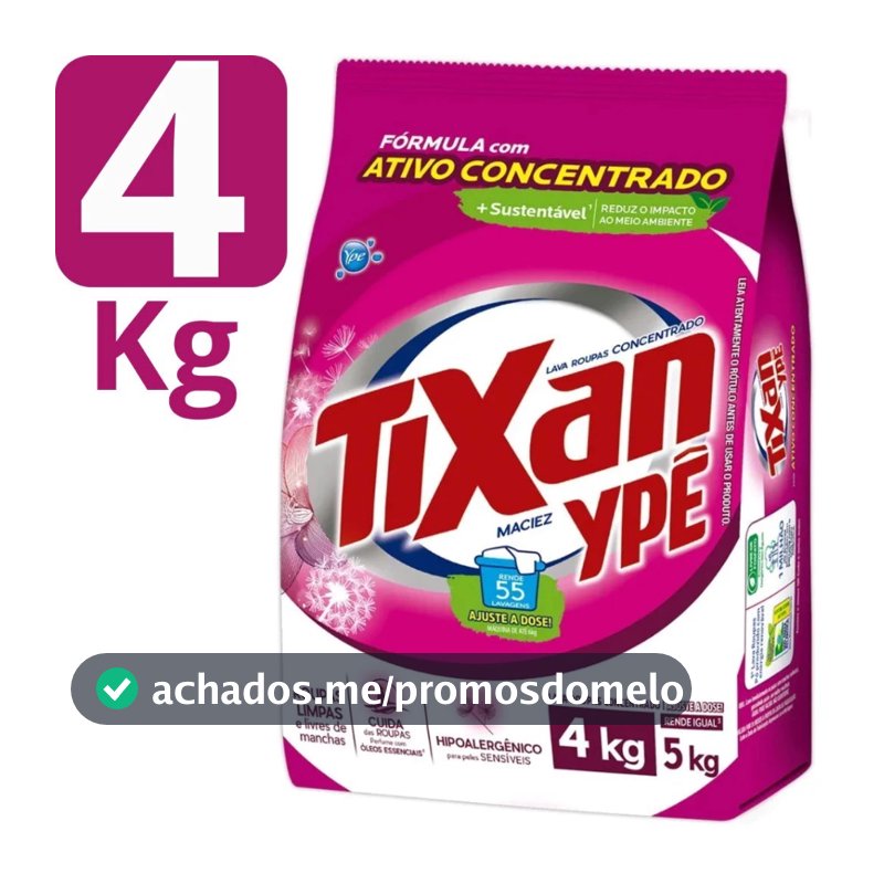 Lava Roupas Em Pó Concentrado Maciez Sachê 4kg Tixan Ypê