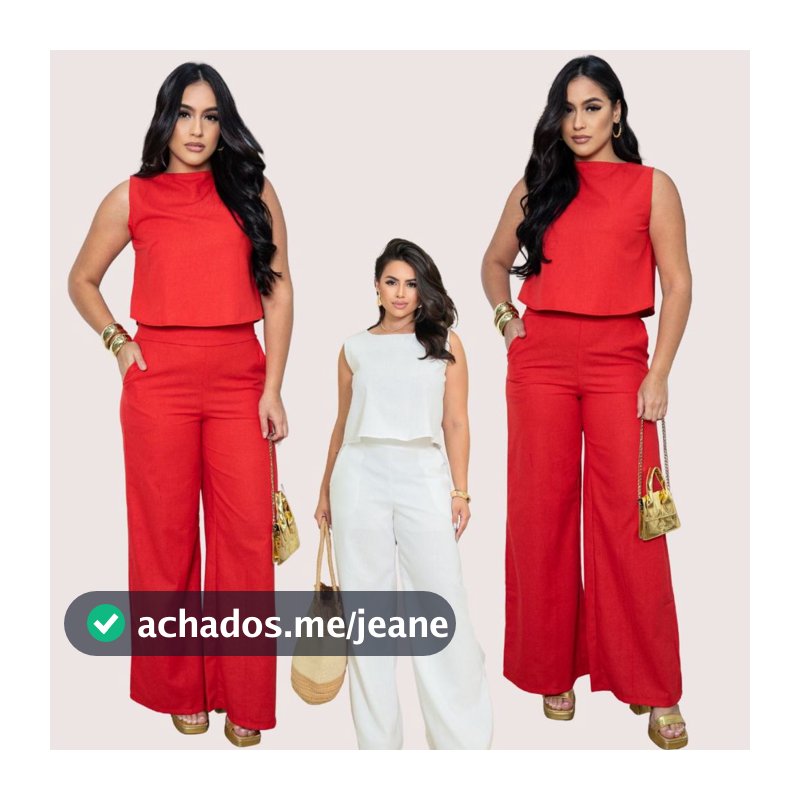 Kit 2 Conjuntos Feminino Alfaiataria Social Calça Pantalona e Blusa Regata Moda Verão