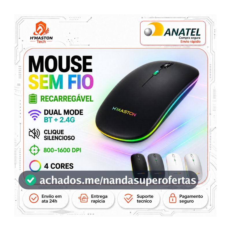 H'maston E-1300PRO Mouse Sem Fio Para Notebook Mouse Gamer Sem Fio Mouse Sem Fio Recarregável Mause Mouse Bluetooth