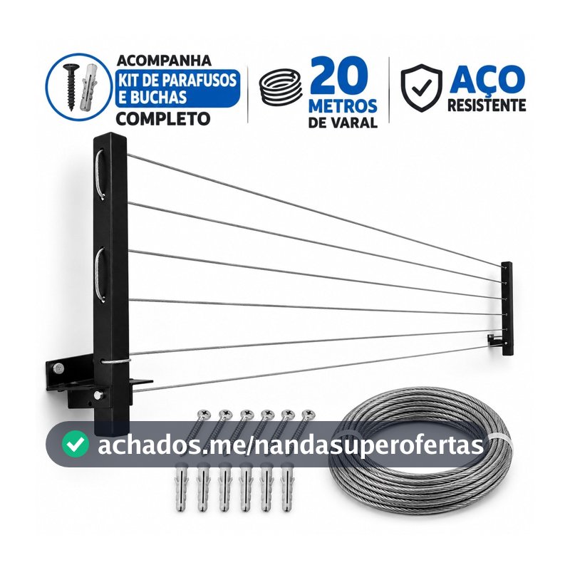 Varal Retrátil de Parede Dobrável – Prático, Compacto e Resistente