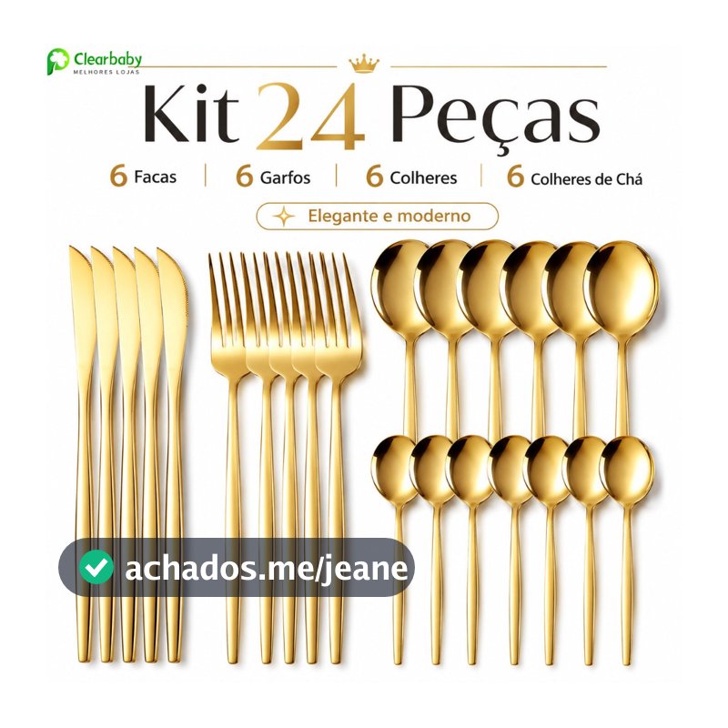 Kit 24 Aço  Talheres Dourado Inoxidável De Para Uso Em Casa E Restaurantes