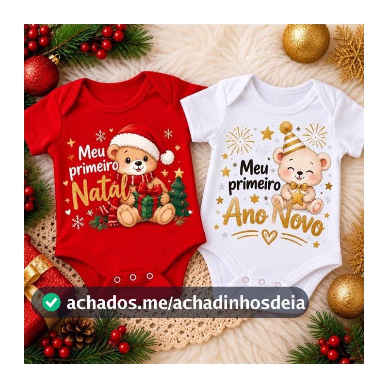 Kit 2 Body Bebê Meu Primeiro Natal e Ano Novo Infantil