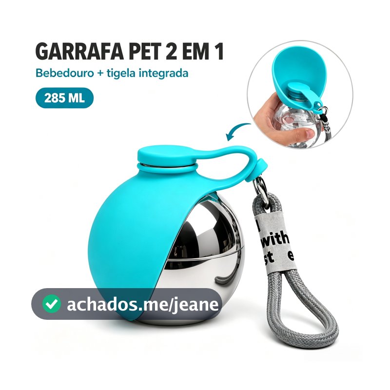Garrafa Pet Portatil 285ML Para Animais Bebedouro Passeio Cachorro e GatoDispensador Portátil De água Prata Galvanizada