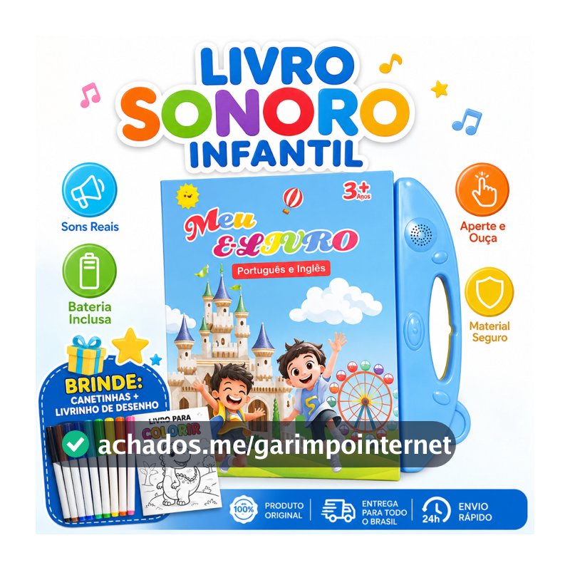 Livro Infantil com Som Livro Interativo Bilingue PT EN Brinquedo de Aprendizagem