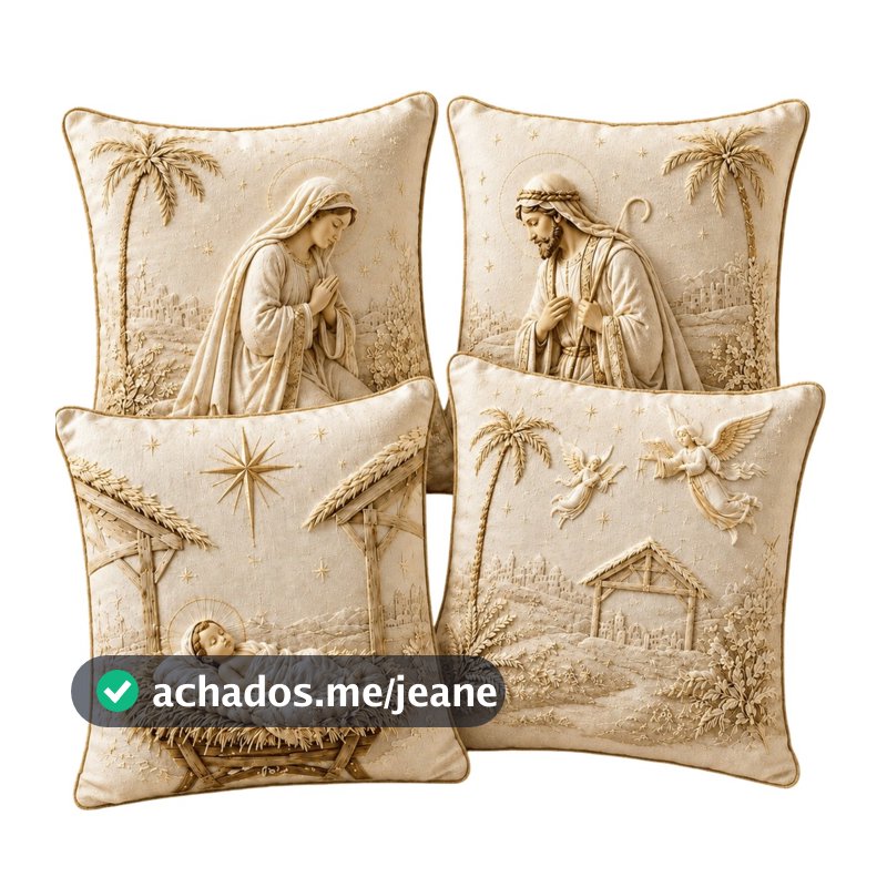 Capa de Almofadas 1 e 4 Decorativas 45x45 Estampas Natalinas estampa premium 2026 SAGRADA FAMILIA 2026 MF