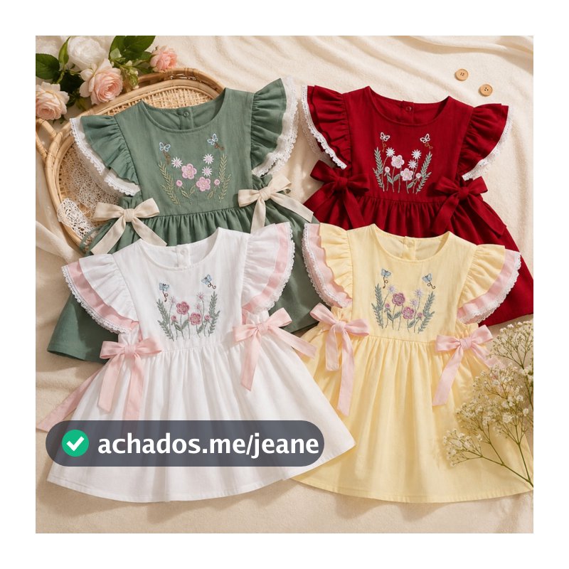 Vestido Infantil Bebê Bordado Delicado Menina M G 1 Ano Vestido Baby Bordado Meninas Vestido Aarração lateral