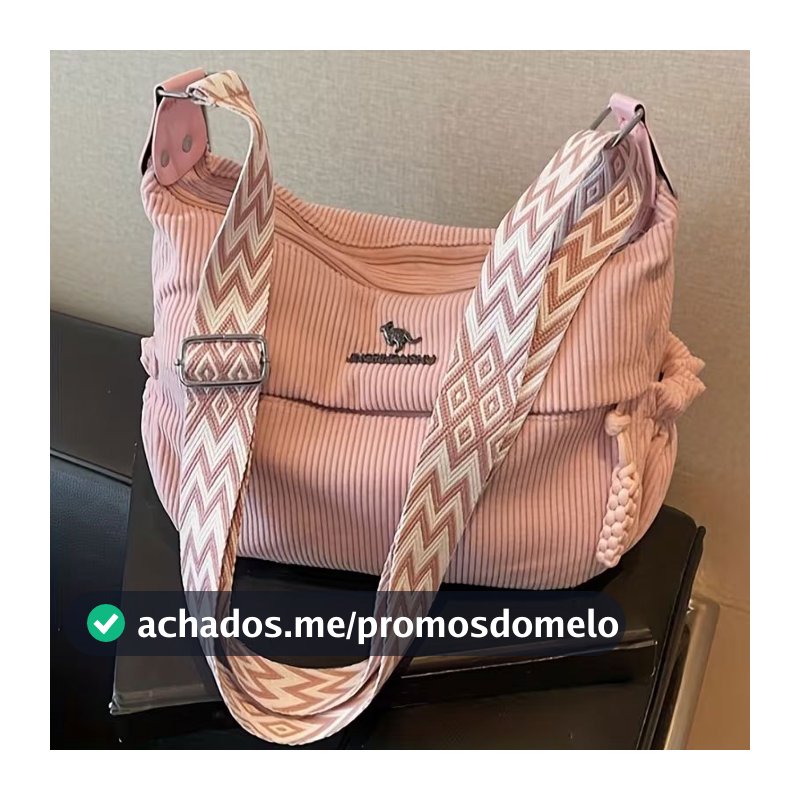 Bolsa Feminina de Veludo Cotelê com Alça Larga Estampada, Tiracolo Casual, Leve e Espaçosa
