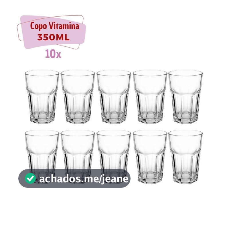 Kit 10 Copo de Vidro resistente 350ml transparente Vitaminas