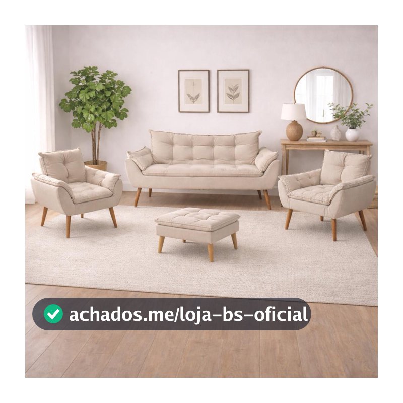 Kit 02 Poltronas + Sofá 2 lugares com Puff Opala Balaqui