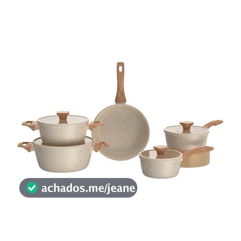 Jogo de Panelas Brinox Revestimento Cerâmico de Alumínio Creme Indução 5 Peças Stone