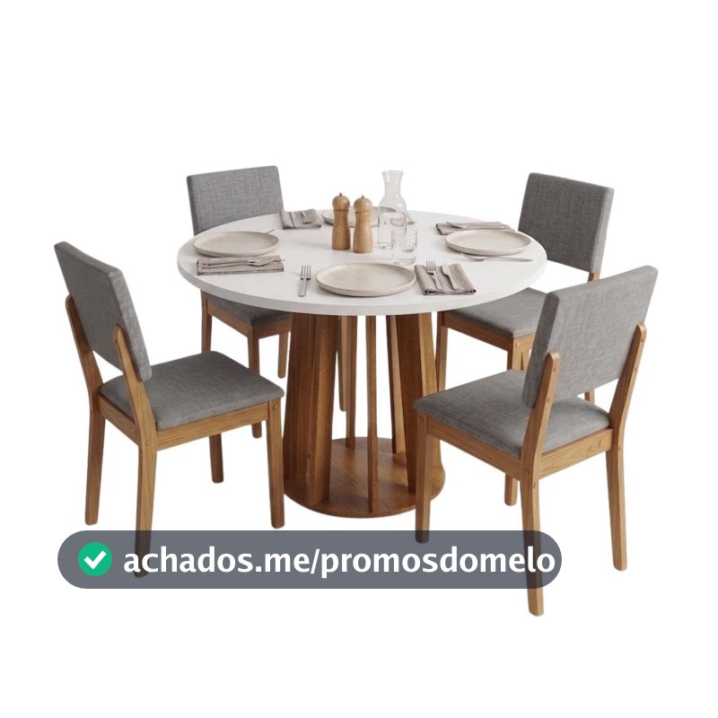 Conjunto Sala de Jantar Mesa Redonda 0,90m Veneza 4 Cadeiras Linda