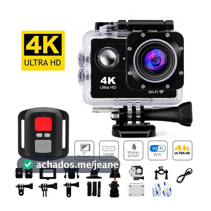 Câmera de ação 4K Ultra HD WiFi 30 metros à prova d'água com controle remoto