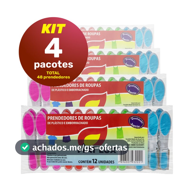 Kit Prendedor de Roupa Fiat Lux Emborrachado Plástico Grande para Varal 48, 84 e 120 unidades