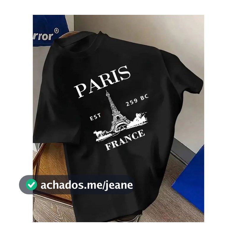 Camiseta Masculina Estampada ''Paris France'' Visual Clean 100% Algodão