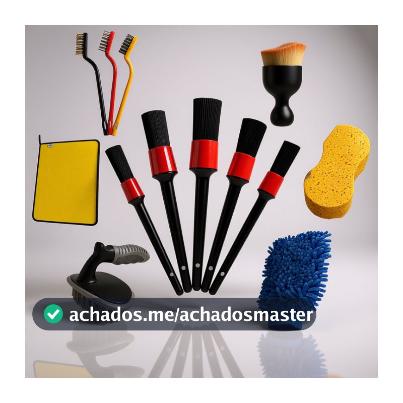 Kit Automotivo Pincel Luva Flanela Microfibra Detalhamento Limpeza Interno e Externo Luva Escova de Pneu