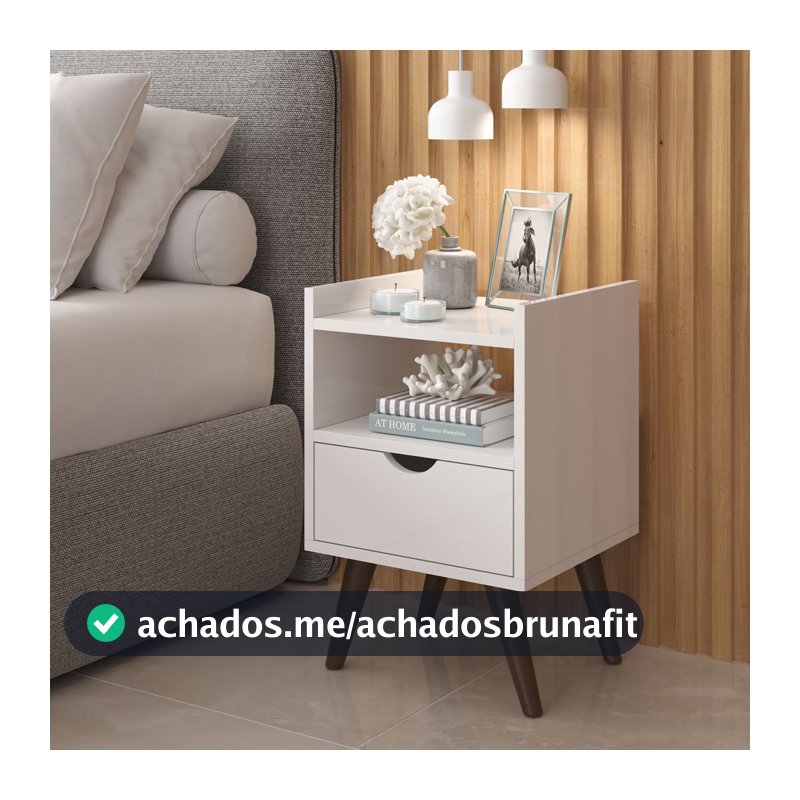 Mesa de Cabeceira Retrô Gaveta e Nicho Criado Organizador com Pés em Propileno Moderna e Funcional