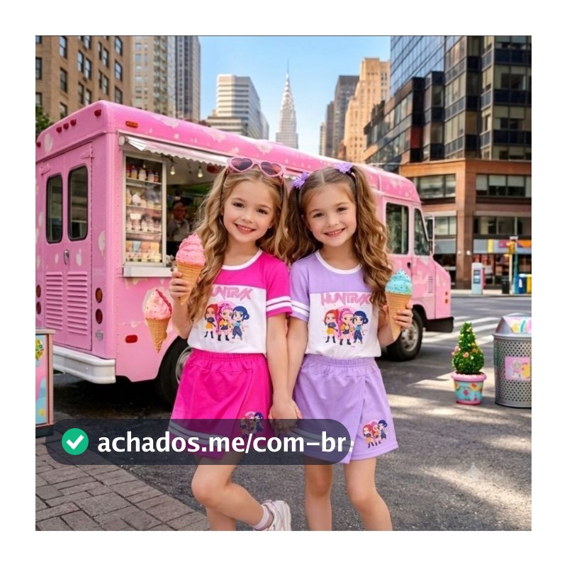 Conjunto Infantil Guerreiras do K pop Short Saia Guerreiras Huntrix Temático Guerreira kpop Conjunto Modinha Juvenil