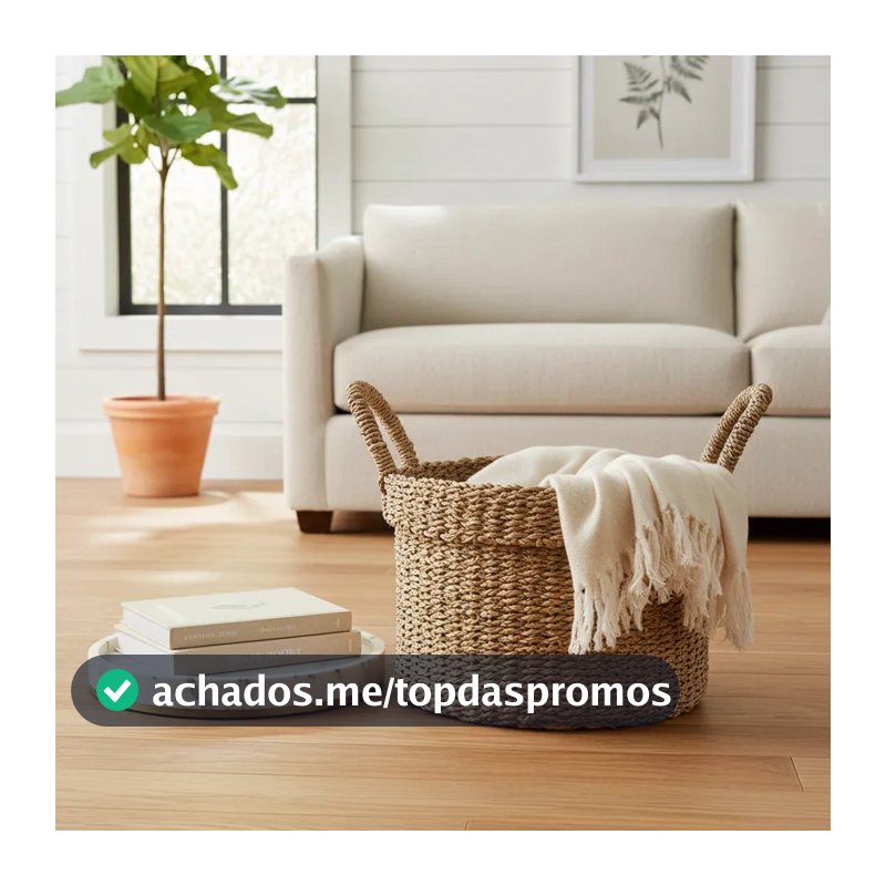 Cesto Decorativo Organizador Multiuso Em Fibra Natural Seagrass Com Alças Estilo Rústico