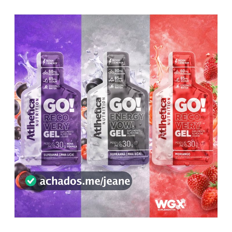 GO! RECOVERY GEL PRÉ TREINO ATIVIDADES FÍSICAS ATLHETICA NUTRITION CARBOIDRATO EM GEL CX C/10 sachês