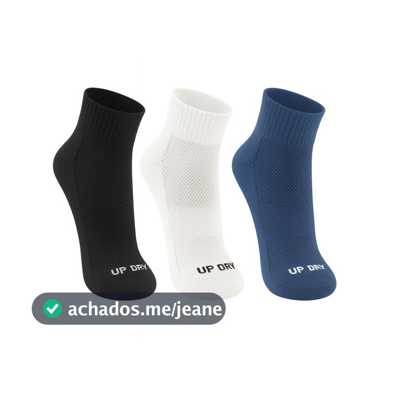Kit 3 Pares Meia Esportiva Up Dry Anti Bolha Cano Médio Corrida Bike Ciclismo Caminhada Academia