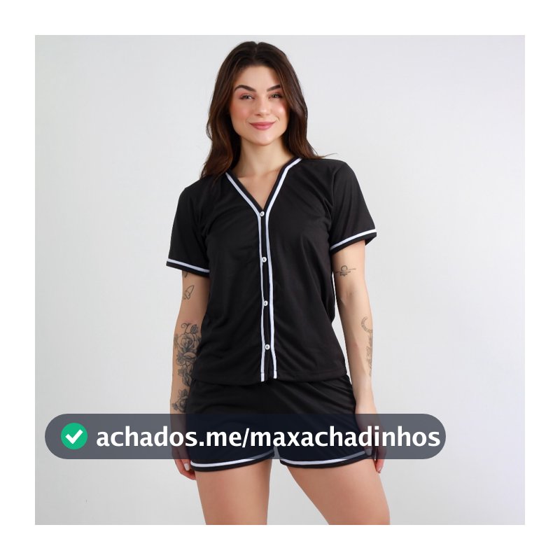 Pijama Feminino Baby Doll Short Verão Confortável Blogueirinha Alcinha Luxo Com Botões