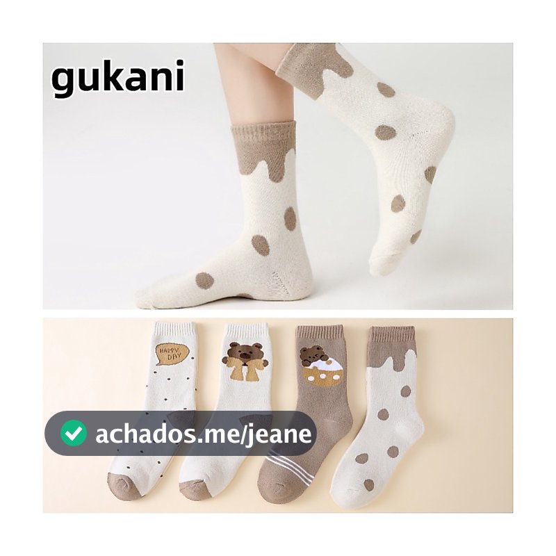 KITS DE MEIAS CANO LONGO FEMININA ESTAMPAS FOFAS DE URSINHO E BOLINHAS