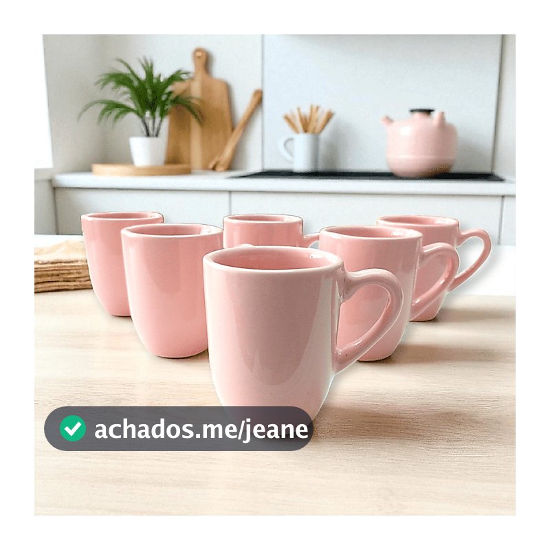 Kit 6 Xícara de Porcelana Rosa 80ml Café Expresso – Caneca Café Presente Criativo Cozinha
