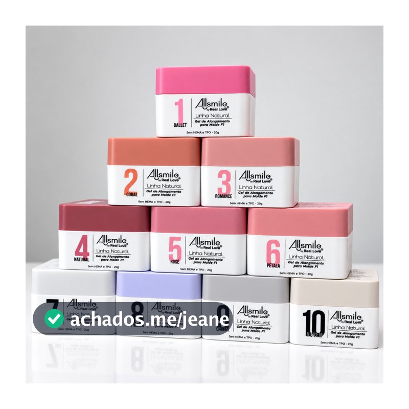 Kit 10 Géis de Alongamento Allsmile Linha Natural 20g Sem Hema Tpo