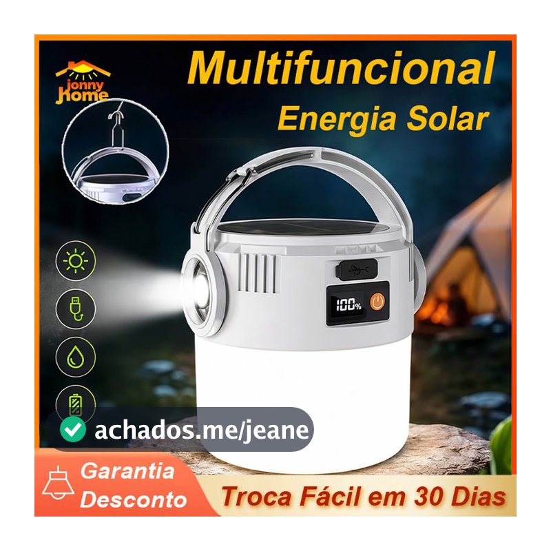 Multifuncional Luminária Solar Lampião LED Recarregável Portátil Emergência Lâmpada Camping Pesca Com Gancho