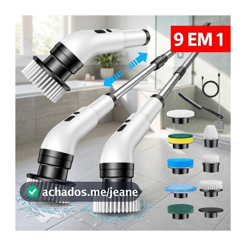 Escova Elétrica De Limpeza 9 em 1 Multifuncional Lavar Banheiro Vidro Box Sofá Carro Esfregão Prático Com Velcro