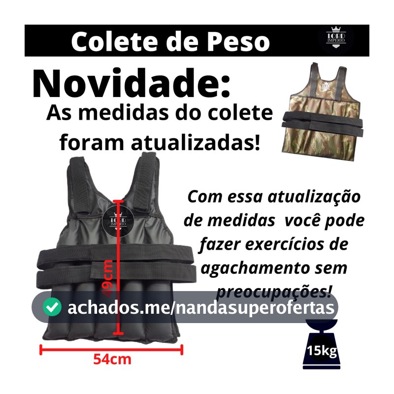 Colete De Peso 15kg P/ Treino Funcional Colete De Carga Crossfit Funcional Ajustavel treino em casa